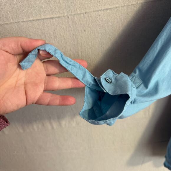 Coldwater Creek Shirt Size L 14 16 Blue Linen Blend Button Up Adjustable Sleeves - Picture 5 of 12